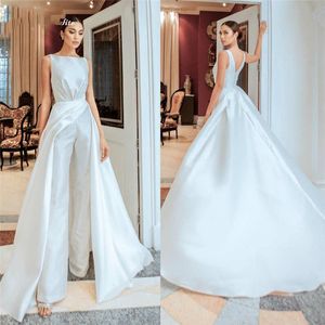 Tuta in raso Abiti da sposa Abiti da sposa 2021 con gonna oversize Ricevimento sposa Beach Garden Donna Pantalone Vestido De Noiva234j