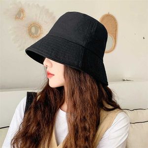 Cokk bucket hatt kvinnor sommar koreansk fiskare svart solskydd casual damer s Japan stil Panama cap Gorros platt topp 211119