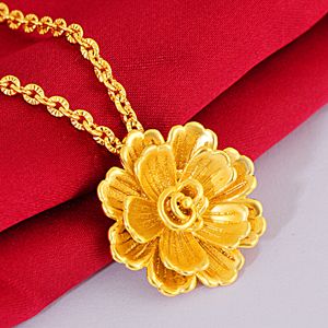 Flower Shaped Charm Pendant Chain 18k Yellow Gold Filled Fashoin Jewelry For Women Girl