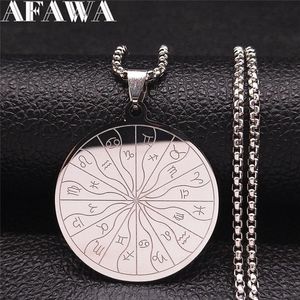 Pendant Necklaces 12 Constellations Astrology Stainless Steel Chain Necklace For Women Silver Color Jewelry Bijoux Acier N4510S02