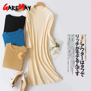 Midi Sweter Sukienki Dla Kobiet Z Długim Rękawem Bodycon Knit Casual Sukienka Ciepła Kobieta Dzianiny Elegancka Zimowa Jesień 210428