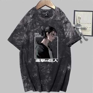 Anime Attack na Titan Eren T-shirt Moda Krótki Rękaw O-Neck Casual Tie Dye Unix Y0809