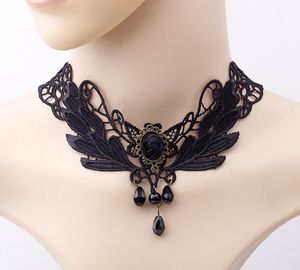 Nowe Collares Sexy Gothic Chokers Crystal Black Lace Neck Choker Naszyjnik Vintage Wiktoriański Kobiety Chocker Steampunk Biżuteria Y0309