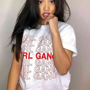 Girl Gang Damen T-Shirt Girl Power Ästhetischer Feminismus Feministischer Tumblr TShirt Hipster Grunge Instagram Pinterest Casual Tops T-Shirt 210518