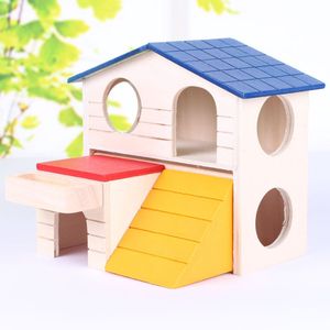 1pc Luxury Double Wood Folding Cute Hamster Guinea Pig Pet Cage House Small Animal Sleeping Room Supplies