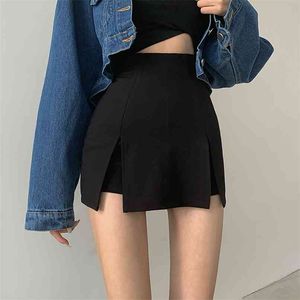 High Stretch Shorts Korean Style Split Push Up Skirts Female Plus Size Summer Black Skirt Bodycon Slim Saia Mujer 210601