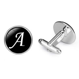Fashion 26 Initial Letter Cufflinks Mens French Shirt Alphabet Glass Cabochon Cuff Links For Male Wedding Jewelry accessories