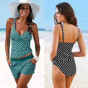 Stroje kąpielowe Plus Size Kobiety Swimsuit Dwie Kawałki Wyściełane Kostium Kąpielowy Polka Dot High Waist Bikini Set Beachwear 210621