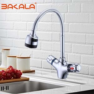 Solid Brass chrome finish Kitchen Mixer tap Cold and Kitchen thermostatic faucet Constant temperature mixer basin faucet 211108