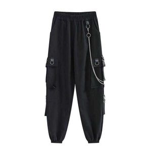 Cotton Cargo Pants Men Women Joggers Hiphop Chain Pockets Plus Size Loose Black Men Pants Baggy Harajuku Oversized Male Trousers Y0927