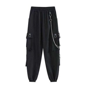 Baumwolle Cargo Hosen Männer Frauen Jogger Hiphop Kette Taschen Plus Größe Lose Schwarze Männer Hosen Baggy Harajuku Übergroßen Männliche Hosen y0927