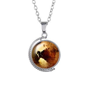 Rotatable World Map Time Gem Pendant Necklace Double Side Glass Cabochon Globe Necklaces Chains for Women Kids Fashion Jewelry Will and Sandy