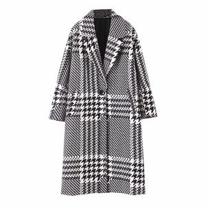 donne vintage plaid lunghi cappotti moda donna oversize giacche di lana femminile inverno cappotto casual ragazze chic abiti larghi 210521