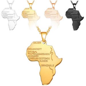 Hip Hop Afrika Karte Anhänger Halskette Männer Silber Rose Gold Schwarz Schriftzug Afrikanischen Charme Link kette Für frauen