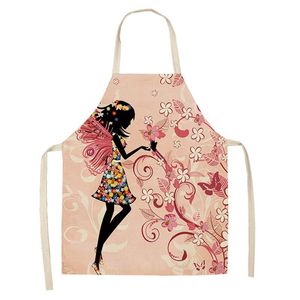 DIY Lady Home Pinafore Kitchen Cotton Linen Washable Aprons Flowers Bicycle Printed Daidle Lace Up Women Cooking Accessories 8 5mya G2