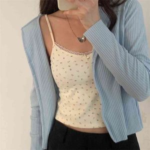 Lace Camis Summer Tops for Women Print Harajuku Korean Cute Low Cut Sexy Crop Tank Top Skinny Clubwear 210529