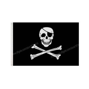 Cross-Bone Skull Pirates Flag 90 x 150cm 3 * 5ft Cartoon Movie Custom Banner Brass Metallhål Grommets Inomhus och Utomhus kan anpassas