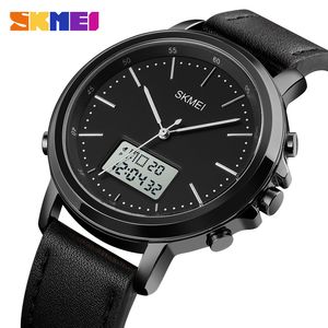 Skmei Dual Display Casual Watches for Men Chrono Alarm Digital Mens Wristwatch Leather Strap Waterproof Watch Reloj Hombre 1652 Q0524