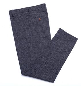 Men's British Plaid Wool Suit Pants Tweed Regular Leisure Cotton Male Gentleman Business Trousers For Wedding Groomsmen