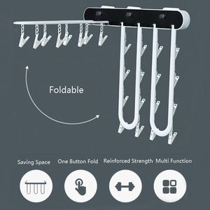 Kleiderbügel Racks Multifunktionale Faltbare Trocknung Rack Socken Aufhänger Unterwäsche Kleidung Halter Clips Wandmontiert Eine Taste Falten Bohrer Free Lau