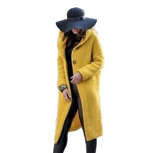 Höst vinter stickad tröja kvinnor lösa toppar cardigan europa och amerika rosa gul grå hooded lång LR621 210531