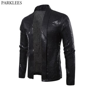 Black Sequins Street Cardigan Blazer Men Disco Dancer Club Party Blazer Jacket Male Casual Hip Hop Swag Clothes for Hipster Men 210522