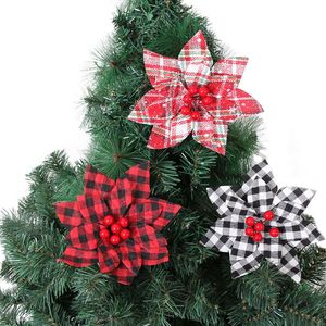 Red Black Grid Christmas Decoration Artificial Flower Crafts Xmas Tree Pendant Party Home DIY New Year Ornamentation