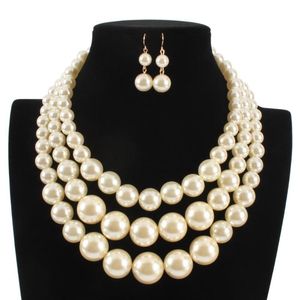 Earrings & Necklace Vintage Large Neck Beads Pearl For Women Imitation Multi Layer Clavicle Chain Bridesmaid Wedding Party Choker