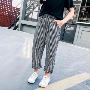 Kids Pants Girls Casual Clothing Cotton Black And White Plaid Girl Trousers Children Boys 210629