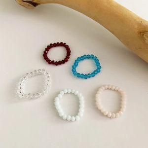 2021 Vintage Harz Ring Set Korea Frühling Bunte Kristall Perlen Ringe für Frauen Partei Schmuck Geschenke