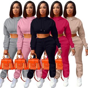 Vårkläder för kvinnor Tracksuits Fashion Two Piece Set Sweatshirt Hooded Sexy grossistartiklar K8703