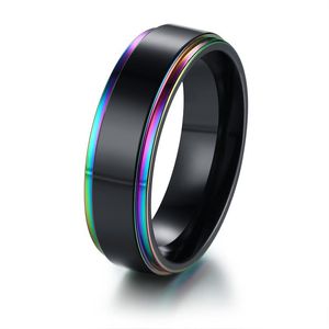 Fedi nuziali per uomo Donna 6mm Anello nero Stainelss Steel Color Line Unique Band Matte Surface Casual Male Alliance Joyas Anillos Hombr