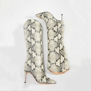 9cm Stiletto Sheepesk High Leather Heels Shoes Knight Boots Pyngle Pays Pattern Stone Stone Long Knee Half Booties Catwalk Snaker Red Black Beige Size 34-43 21415