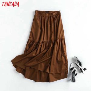 Tangada秋の女性の綿のMidi Skirt Faldas Mujerヴィンテージサイドジッパーオフィスレディースエレガントなシックな真珠のスカート4C39 210609