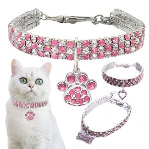 3 Styles 9 colors Fashion Dog Rhinestone Necklace Jeweled Bling Cat Collars Crystal Diamond Pet Dogs Collar with Elastic Rope Size S/M/L Pet Supplies Free DHL