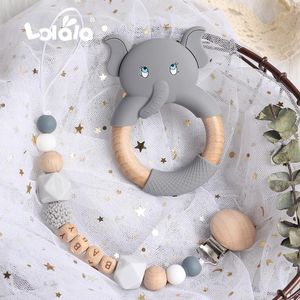 Pacifiers# Elephant Silicone Pendant Baby Pacifier Clip Personalised Name Chain Beech Beads Teething Soother Chew Dummy Clips