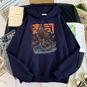 Cartoon Sushi Dragon Print Felpe da uomo Felpe con cappuccio allentate calde Autunno Casual manica lunga Streetwear Tuta oversize per uomo Y0804