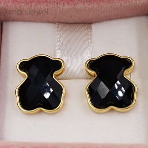 Bear jewelry 925 sterling silver girls To us Gold black earrings for women Charms 1pc set wedding party birthday gift Ear-ring Luxury Accessories 215433580