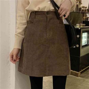 Corduroy Solid Women Skirt Skirt Winter High Waist Casual A-Line Mini Spódnice 210522
