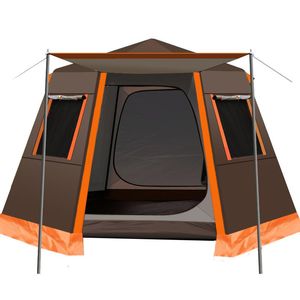 Tält och Shelters UV Hexagonal Aluminium Pole Automatisk Utomhus Camping Vild Big Tent Familj Resor 4-6Persons Awning Garden Pergola