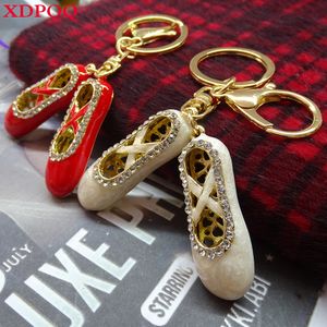 Fashion keychain sexy pink pearl paint ballet shoes key chain three-dimensional alloy rhinestone bag pendant small jewelry