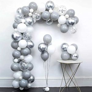82pcs Pastel Gray White Balloon Garland Kit Metallic Silver Aluminium Foil Balloon Wedding Birthday Party Baby Shower Decoration 211216