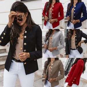 Höst Mode Kvinnor Coat Långärmad Solid Knapp Slim Blazers Office Lady Jacket Blazer Feminino
