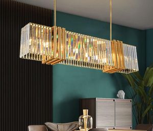 Современная хрустальная люстра для столовой Reactange Kitchen Island LED Cristal Lame Aluctury Home Decor Gold Hang Lights