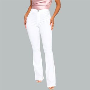 Women's Jeans Cotton White High Waist Casual Flared Women 2021 Spring Slim Slimming Denim Trousers Office Lady Pants