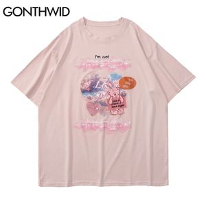 TShirts Streetwear Harajuku Cartoon Cloud Bear Print Tees Shirt Hip Hop Summer Fashion Casual Short Sleeve Tops 210602