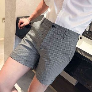 Summer Solid Side Split Casual Plaid Shorts Men Clothing 2021 Simple All Match Slim Fit Streetwear Mens Shorts Gray High Quality G1209