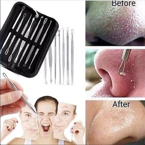 DHL 7 pcs Removedor de Blackhead Kit ferramenta Facial Pimple Remoção Ferramentas Mancha Extractor ACNE Agulha Clipe Tweezer Set Face Skin Cuidados