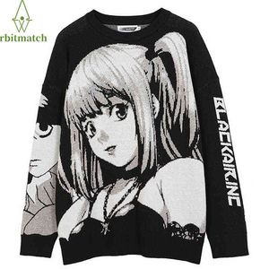 Oversize Herren Pullover Pullover Streetwear Japanische Anime Mädchen Baumwolle Gestrickte Lose Street Hip Hop Casual Frau Pullover 211109