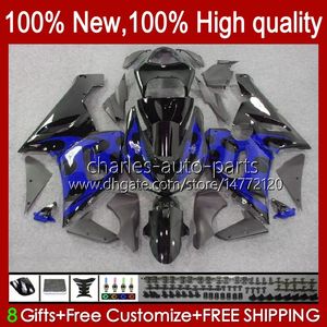 Full Fairings för Kawasaki Ninja ZX600C ZX-600 ZX 6R 600c 6 R ZX636 05-06 Bodywork 7NO.43 ZX-636 600 CC ZX6R 05 06 ZX600 ZX 636 ZX-6R 2005 2006 OEM Bodys Kit Blue Flames